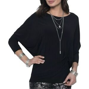 Frank Lyman Design Collection Black Batwing Sleeve Ruched Knot Elegant Top Small